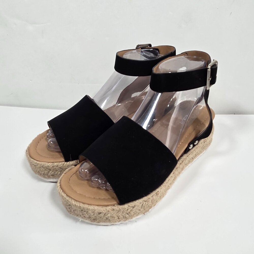 Soda Topic platform espadrille sandals Women's Open Toe Ankle Strape Black Size - Picture 3 of 7